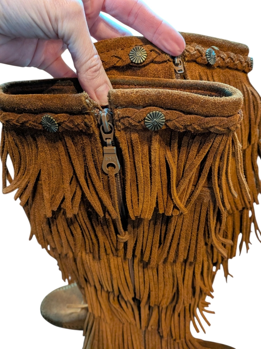 Minnetonka Chestnut Fringe Suede Knee Boots - Picture 16 of 16